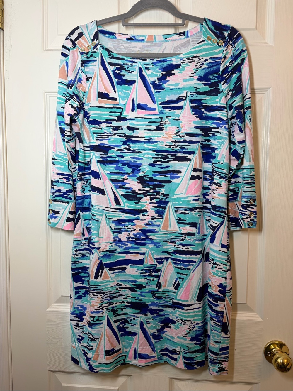 Lilly Pulitzer Multicolor Sailboat Print Dress in Aqua, Navy & Pink